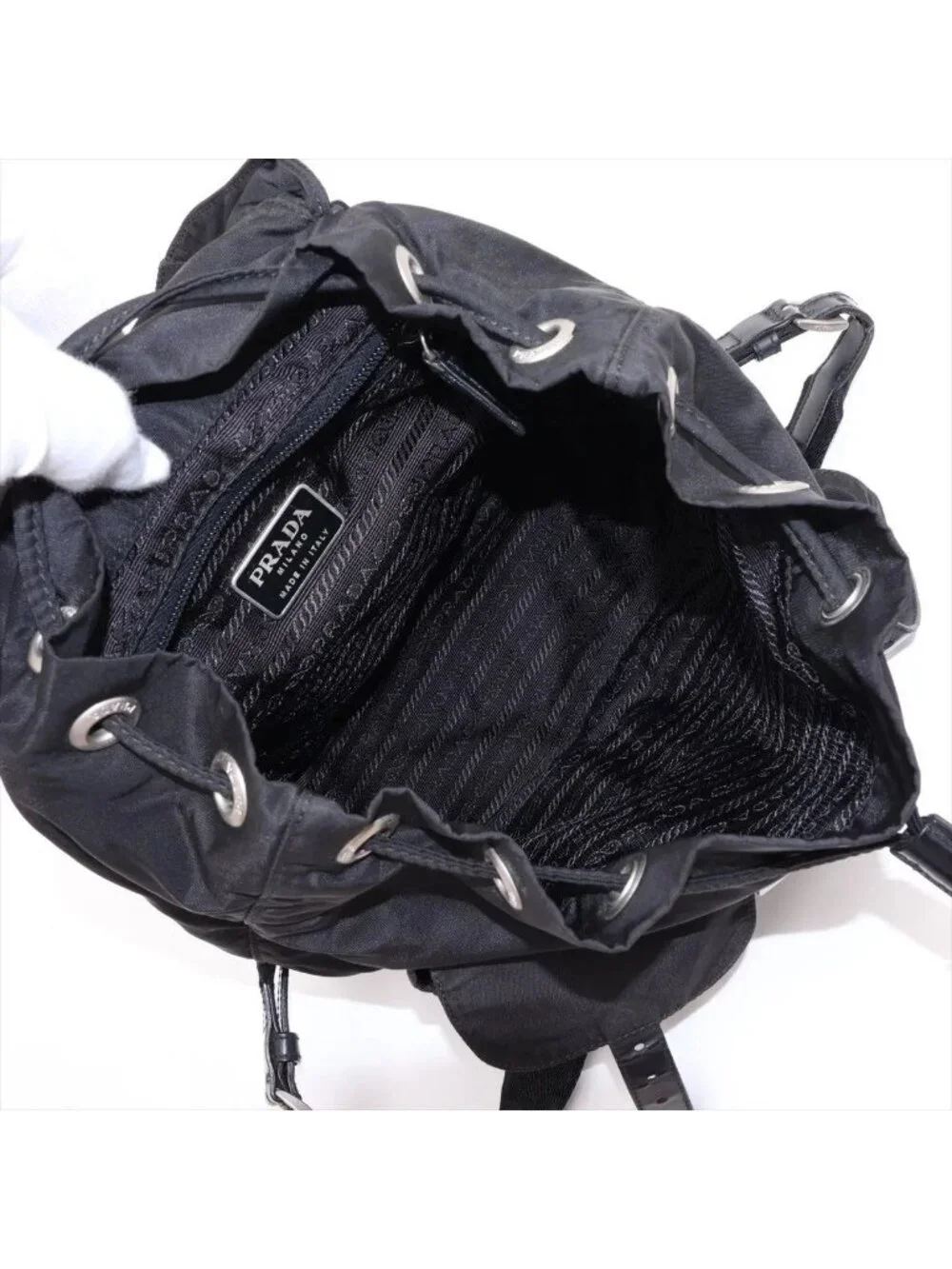 Prada Tessuto Nylon Triangle Logo Leather Backpack Shoulder Bag